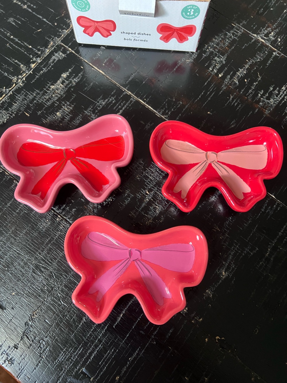 Danica jubilee Set of 3 Pink and Red Bow Trinket Dishes